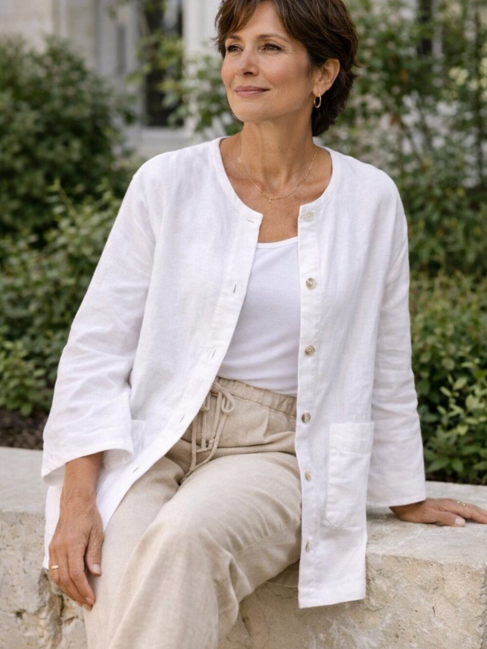 Adrienne Vittadini White Linen Blazer Cardigan Vintage